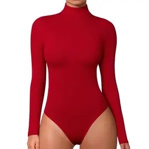OYV Women's Mock Turtle Neck Long Sleeve Tops Bodysuit Jumpsuit