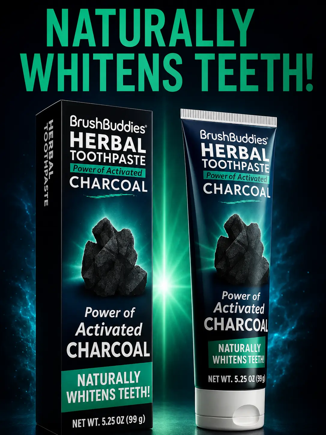 BrushBuddies Herbal Toothpaste with Activated Charcoal, Whitening Toothpaste, Charcoal Toothpaste for Whitening Teeth - Cool Mint Oral, Help to remove stains and freshens breath  6+, smile, remove stains, whiter, oral care