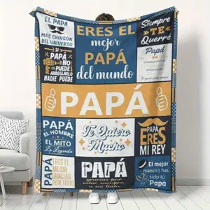 Spanish father's gift blanket - Soft flannel suitable for all seasons, featuring colorful patterns with the message "The Best Dad in the World" and Father's Day greetings. Suitable for use in the office or outdoors. Exclusive for Father's Day.