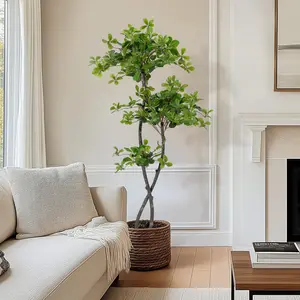 Faux Black Olive Tree,Fake Olive Tree Artificial Tree with Lights,Faux Trees Indoor with Black Planter and Realistic Leaves for Home Office DéCor Decor Decorative Eucalyptus Fruit Decoration Fairy Gift Moss Pot Ornaments 5Ft