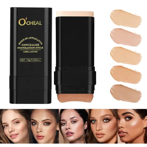O'CHEAL Dual-Ended Cover Cream Stick - Full Coverage Longwear Foundation & Brightening Concealer, Waterproof, Oil-Control, Hydrating, Individual Tube, Multiple Shades for All Skin Types, Dark Circles Treatment