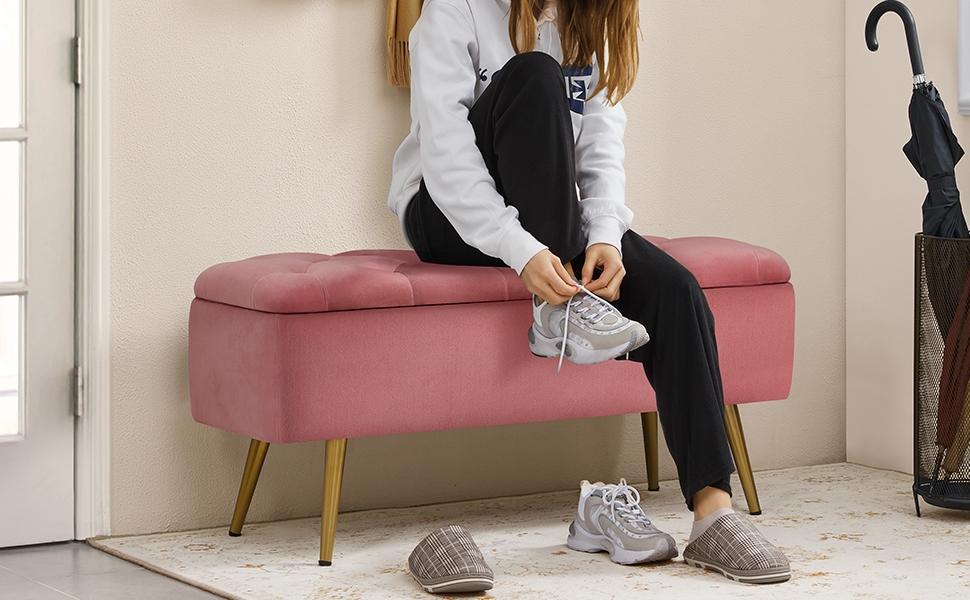 Yaheetech Modern Ottoman Footstool Bench with Storage Compartment, Upholstered Bedroom Benches Footrest Stool, Button-Tufted Table Bench