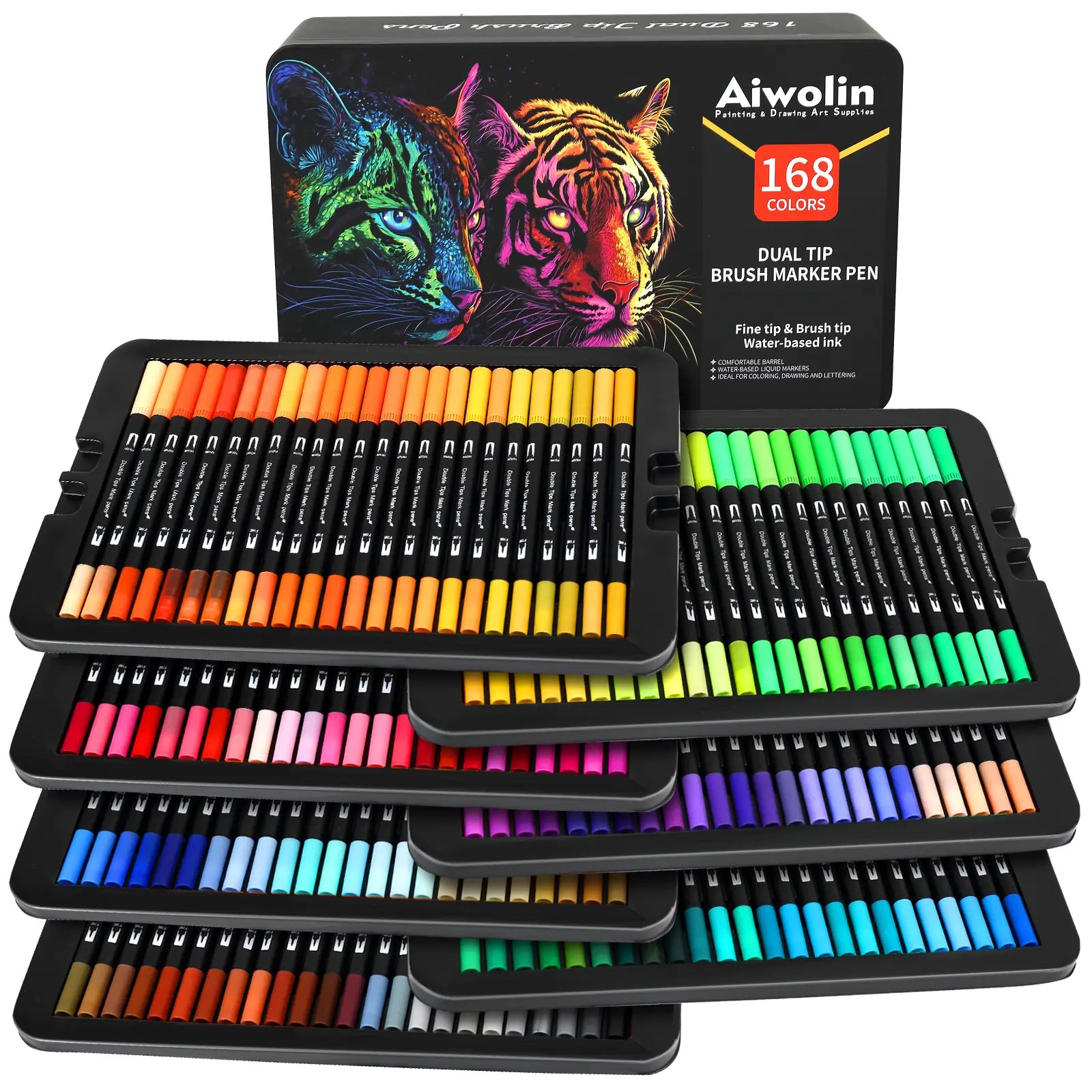 Double Brush Marker Pens,168 Art Markers with Fine and Brush Tip Coloring Markers for Adults, Marker for Journaling Calligraphy Drawing Sketching Doodling Illustrating