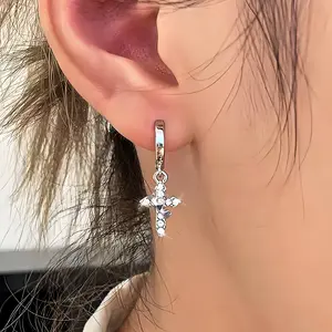 Cross Hoop Dangle Earrings, Cubic Zirconia Cartilage Hypoallergenic, Cross Dangle Earrings for Men & Women, Silver Small Huggie Hoop Dangle Earrings for Women Dainty Hypoallergenic Lightweight Earring Jewelry