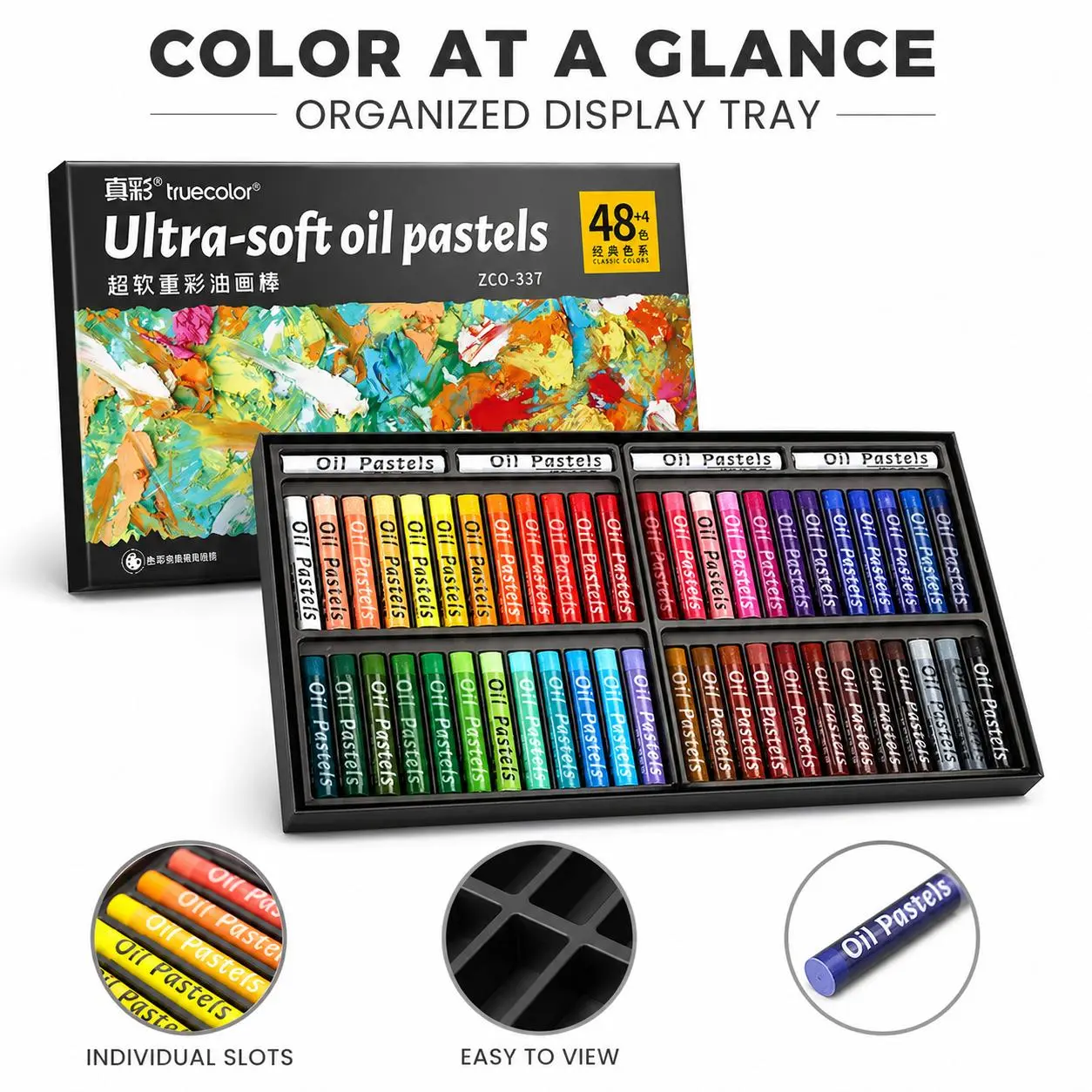 Truecolor ZCO-337 Ultra-Soft Oil Pastels - Premium Art Kit, Ideal for Drawing, Blending, Layering - Office & Art Supplies
