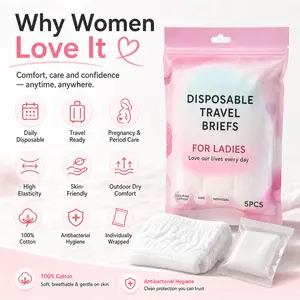 Disposable Underwear – 100% Organic Cotton  | Secure & Comfortable Fit, Unscented, Hypoallergenic(5COUNTS)