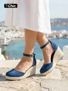 Faux Suede Braided Wedge Shoes, Stylish Versatile Essential Item, Perfect with Flowy Sun Dress, Slim Pants, Jeans, Beach Vacation Style