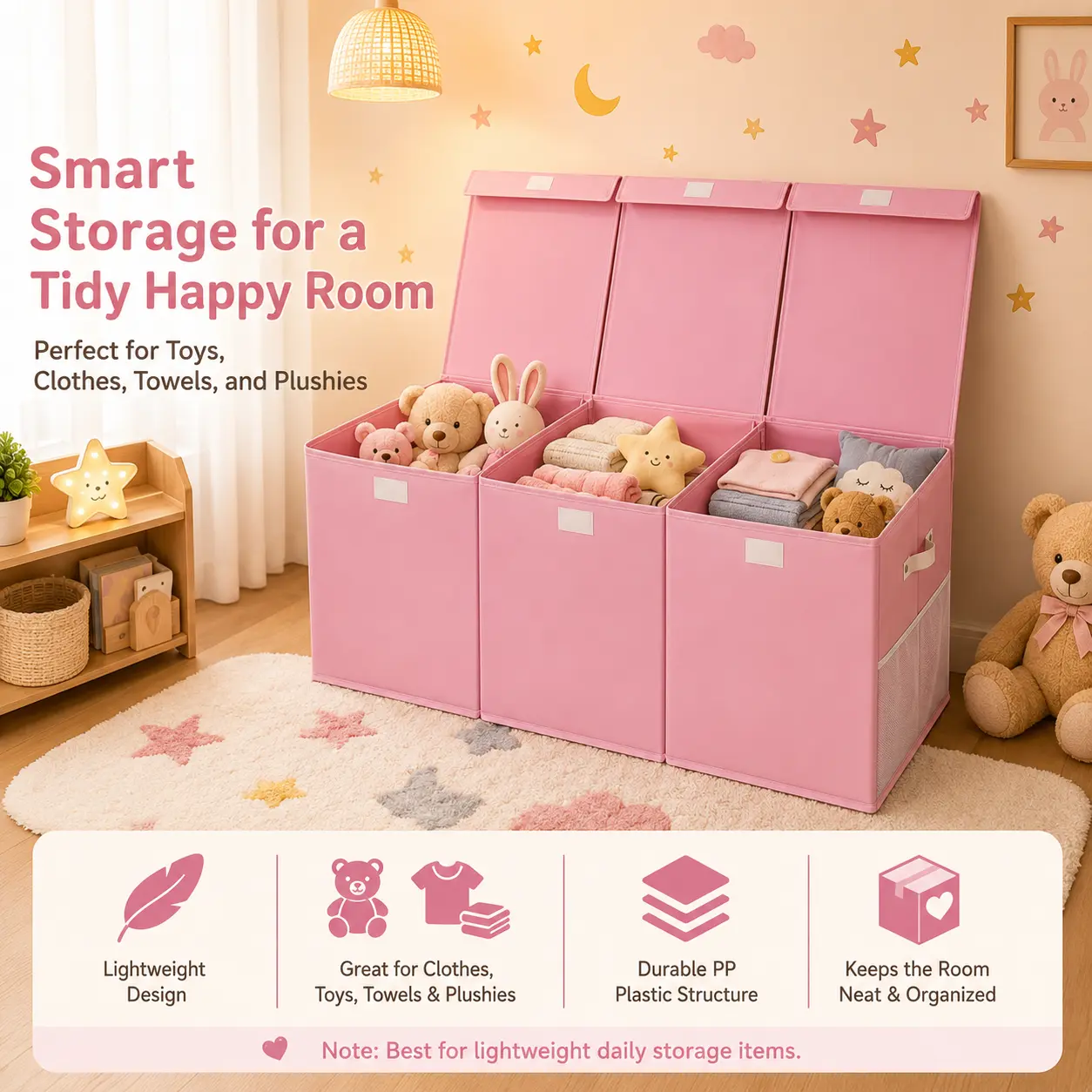 150L Large Rectangle Fabric Multifunctional Storage Box - Single Unit, Pink, Classic Compartmented Design, Dustproof Home Storage Organization Bin with Lid, Organizer Storage kids