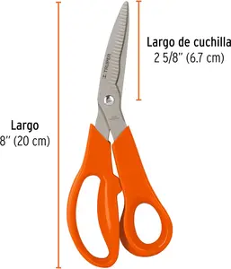 Multipurpose Scissors 8 Inches Serrated Blades for Gamefowl Care Orange Handles 20 cm Length