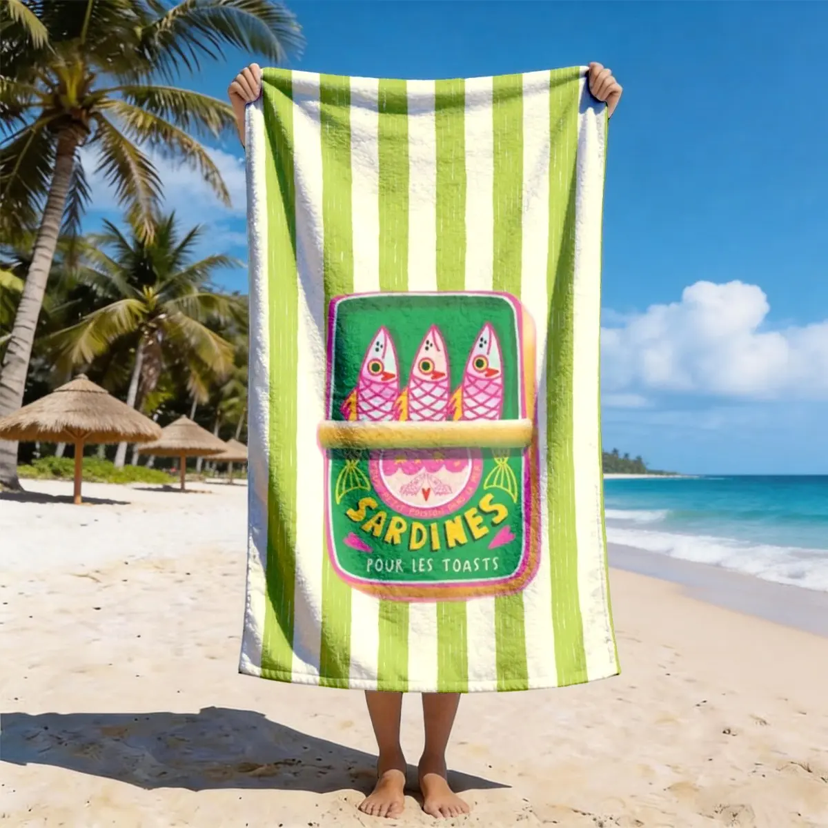 Sandwich Can Striped Design Beach Towel, Multifunctional Towel, Quick Dry Towels, Quick-Dry Super Soft Polyester, Quick Dry Absorbent, Multi-Use Yoga Travel Swim Camping, Large Size, Best Gift
