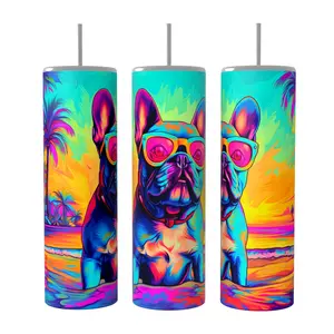 French Bulldog  20oz skinny Tumbler Drinkware Insulated Lid Coffee Portable