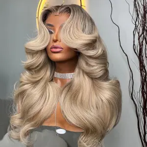 Ombre Ash Blonde Colored Transparent Lace Front Wigs Human Hair Body Wave 13x6 Lace Frontal Wigs Pre-Plucked For Women Milk Tea Honey Blonde Human Hair 200% Density 13x6HD Balayage Glueless Lace Front Wig Human Hair, Heat Resistant