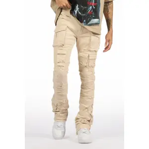 Gentry Light Beige Stacked Flare Jean