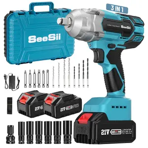 Seesii 3 in 1 Cordless Impact Wrench 1/2'',3300RPM,Brushless Impact Driver w/ 2x 4.0Ah Batteries,6 Sockets,Drills,6 Screws,Power Tool Heavy Duty, Black Friday Deals