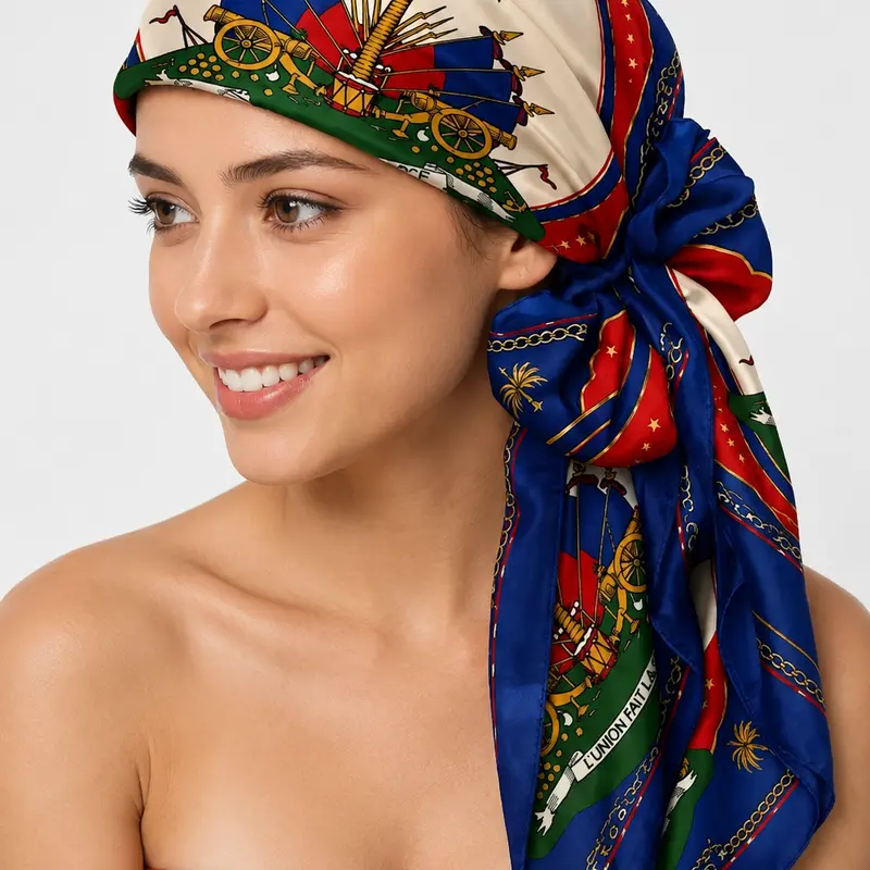 Haiti Independence Ethnic Graphic Bandana - Collectible All-Seasons Loose-Fitting Fashion Hair Scarves, Head Wrap, Patriotic Home-Party Accessory with Random Print, How to Wear Guide