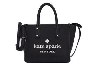 Kate Spade Ella Small Black Pebbled Leather White Logo Crossbody Tote Handbag