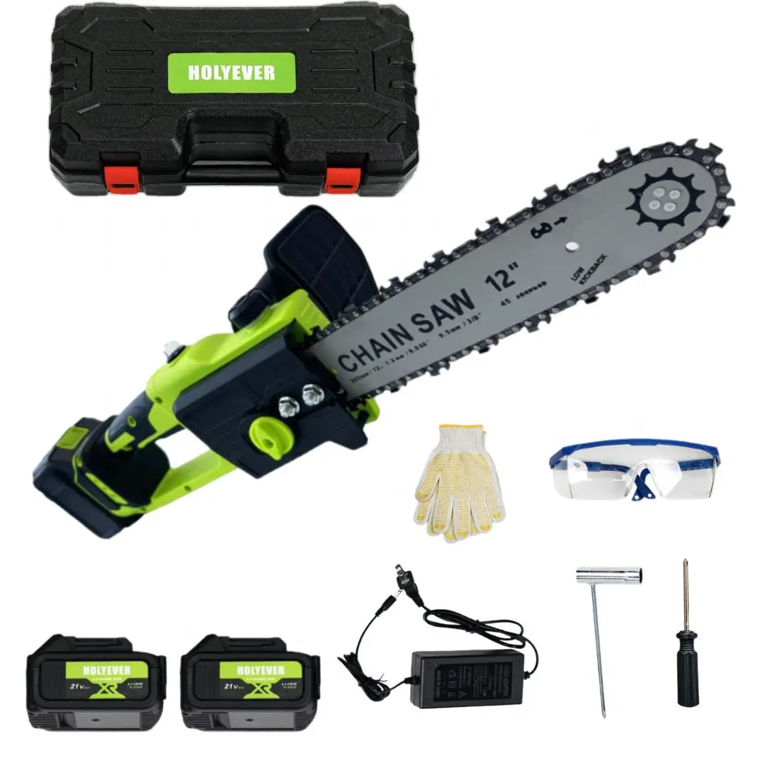Holyever 12" Large Electric Cordless Heavy Duty ChainSaw with 2 Batteries for Makita, Handheld Pruning Shears for Tree,Yard,Home and Garden Cutting
