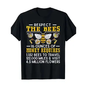 Respect The Bees Beekeeper & Beekeeping T-Shirt - 100% Cotton Casual Round Neck Short Sleeve Shirt with Beekeeping Gear Design, Beekeeper Badge Pattern for Outdoor, for all-Season Top for Bee Lovers & Prolific Apiary Use