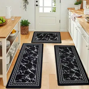 Kitchen Rug Set 2&3 With Runner, Marble Memory Foam Kitchen Rugs And Mats Non Skid Washable, Kitchen Runner Rug Floor Mats Modern