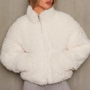 Winter Lamb Wool Short Coat for Women Thick Warm Long Sleeve Turtleneck Jackets 2023 Autumn Fashion Streetwear Ladies Overcoat Basic Minimalist Outerwear Womenswear Asian Fit