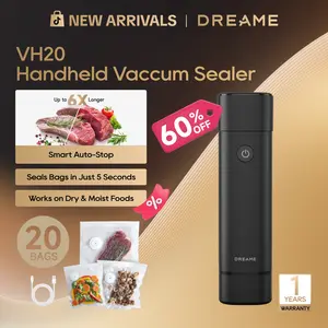 Dreame VH20 Handheld Vacuum Sealer, 5L/min High-Speed Pump, Dry & Moist Food Modes, Auto Stop, Waterproof Design, Seal Meal Saver, Portable Food Sealer, Comes with 20 Reusable Vacuum Bags for 6X Preservation & Fresh