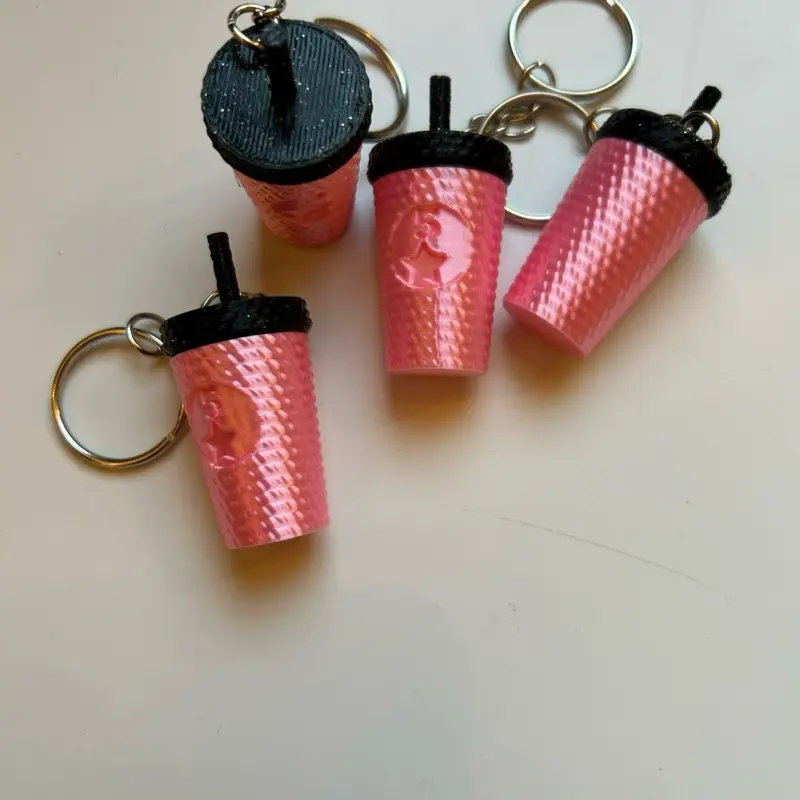 Tumbler Keychain - Black Glitter Design with Keyring Attachment