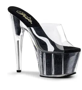 7 Inch Stiletto Heel Glitter Filled Platform Slide