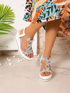 Women's Fashion Wedge Sandals, Open Toe, Thick Sole, Platform Sandal, Buckle Strap, 9cm Heel Height, Elegant Style, PU Leather Upper, PVC Sole