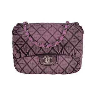 Pre-owned CHANEL Denim Crossbody Bags Quilted Distressed Denimpression Flap Small Purple