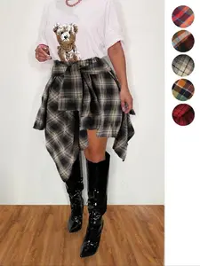 Women's Plaid Print Knot Front Asymmetrical Skirt, Casual Fashion Skirt for Daily Outdoor Wear, Women Clothes for Fall & Winter, Womenswear