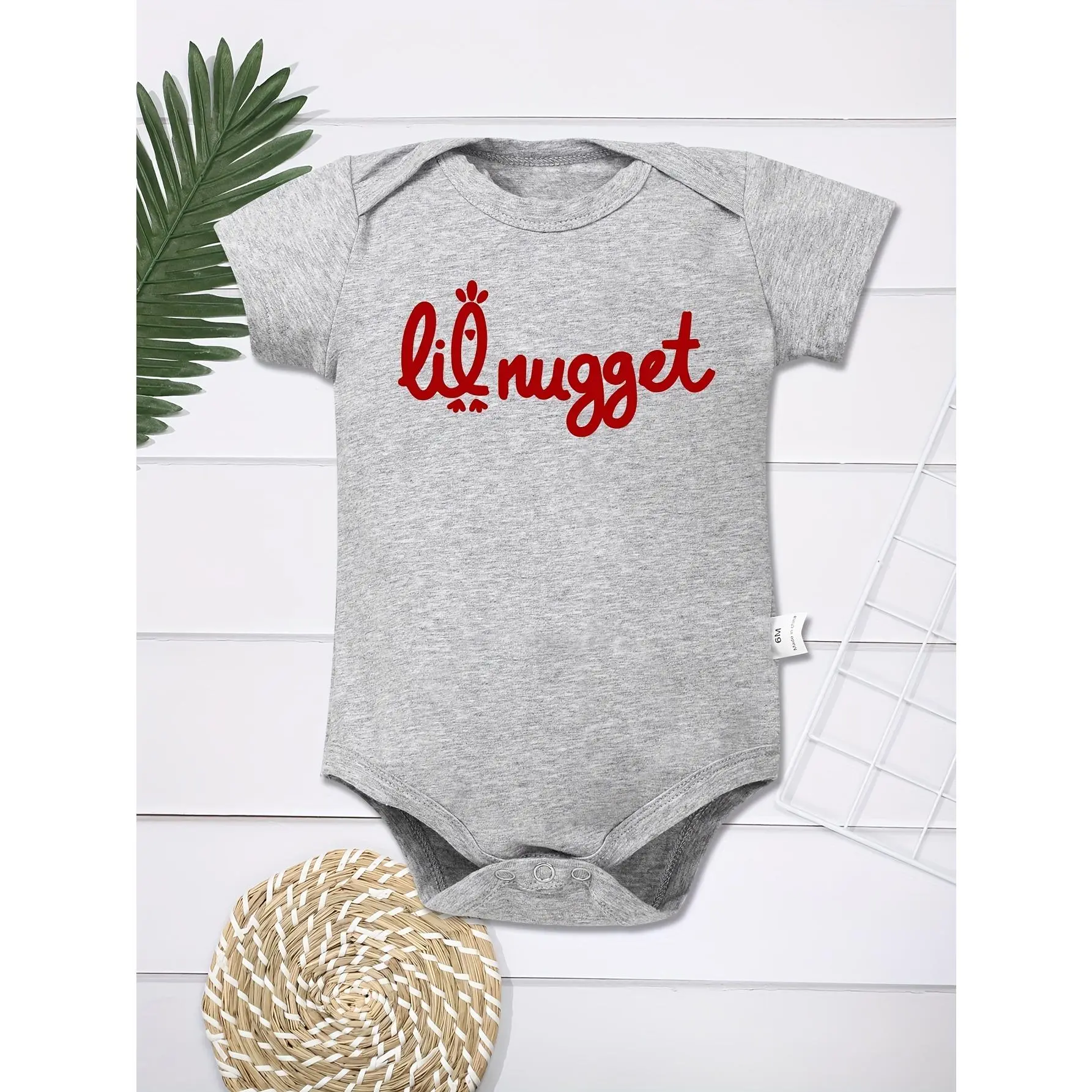 Baby Boy's Polyester "Lil Nugget" Print Short Sleeve Bodysuit - Casual, Regular Fit, All Seasons Comfy Kids' Outdoor Top, Other