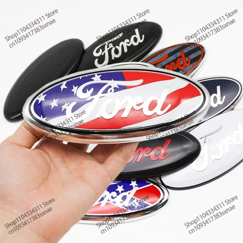 175mm Metal Car Front Logo And Rear Trunk Logo Cover Sticker Car Stickers for Ford Focus Mondeo Edge Ecosport Ranger Fiesta Kuga Accessories Stickers For Cars