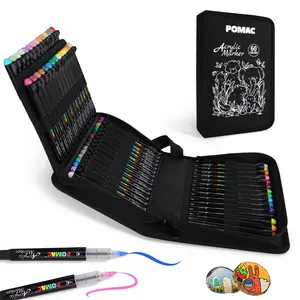 POMAC Art Automatic Ink Control Acrylic Paint Markers Pen Set Waterproof Brush Tip for Fabric Canvas DIY Crafts Essential for Artists Hobbyists