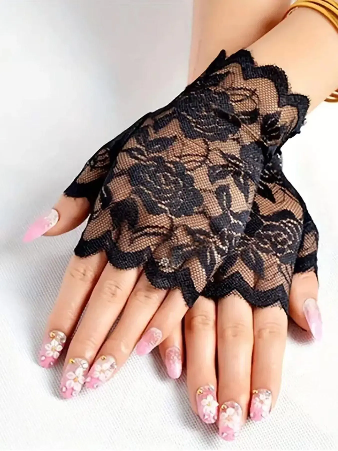 1pair Floral Pattern Lace Hollow out Design Fingerless Design Gloves (1 Pair), Elegant Fashion Gloves for Wedding Party, Wedding Bridal Gloves