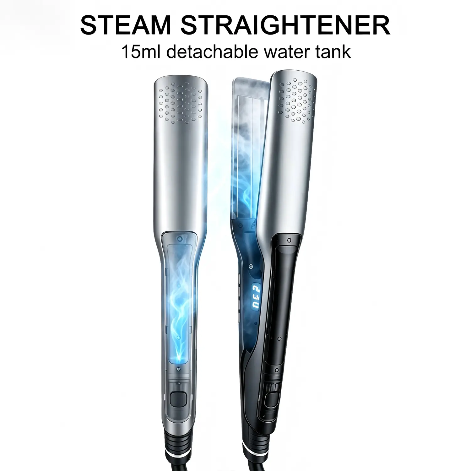 Steam Flat Iron with Ionic Vapor Infusion, 12-Inch Titanium Ceramic Hair Straightener for Silky Straight, Frizz-Free Results, Silky Straight Hair