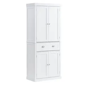【Super Brand Day】VEVOR 72" Freestanding Kitchen Pantry Storage Cupboard - Durable 2-Door 3-Level Floor Cabinets, Furniture with Drawer, 3 Adjustable Shelves for Kitchen Storage Organization (Father's Day Gift, White),DEALS FOR YOU