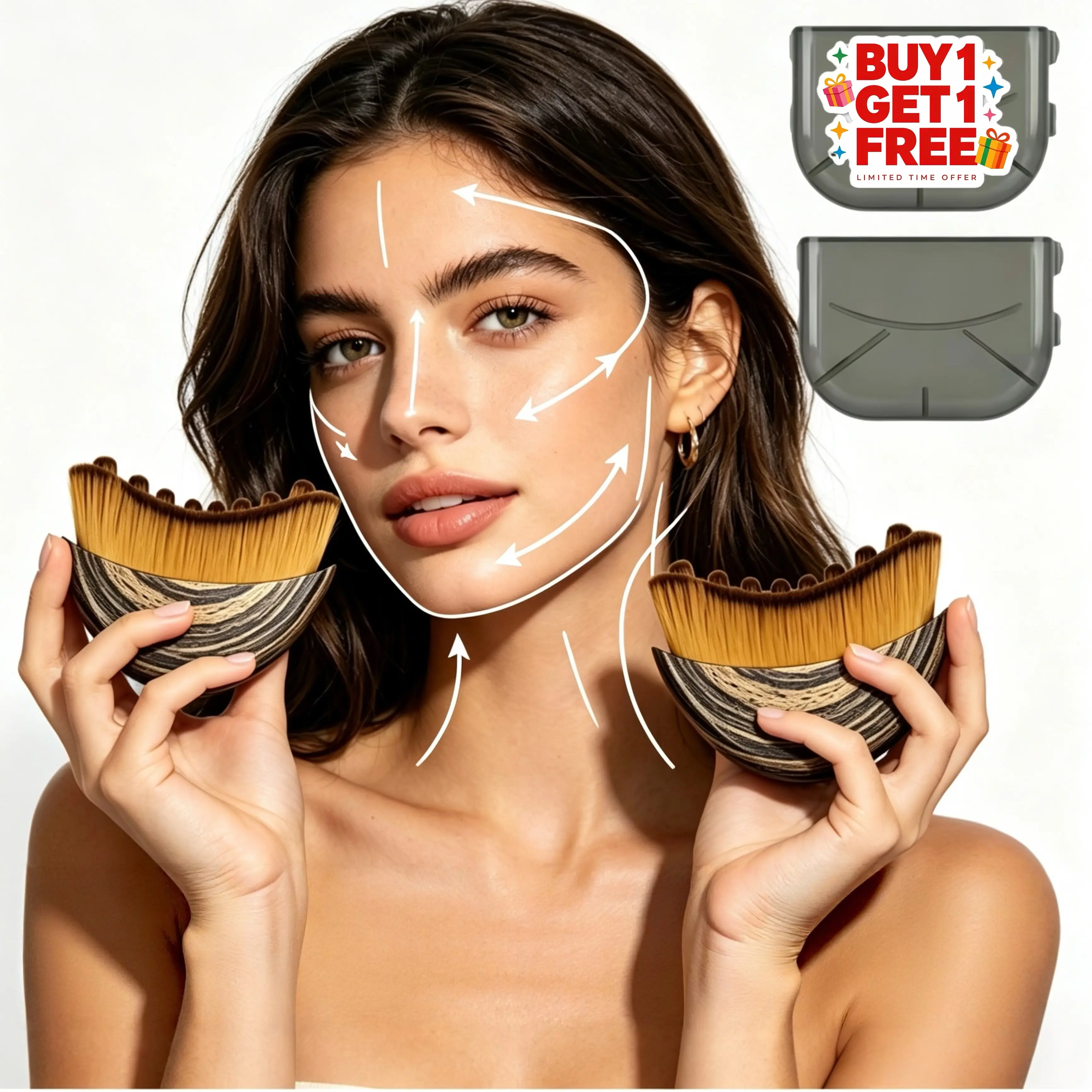Buy 1 Get 1 Free, Ergonomic Lymphatic Contour Face & Body Brush, Natural Wood Dry Skin Brushing Tool, Lymphatic Drainage Massager for Face & Neck, Jawline & Double Chin Sculpting, Anti-Cellulite Body Exfoliating Brush, Spa Home Skincare Massage Face Scrub