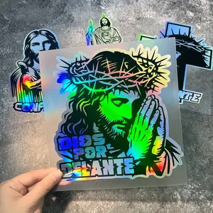 Christian Jesus Laser Effect Sticker, Truck Decals, Waterproof Sunscreen DIY Praying Hands Decorative Decal, Car Exterior Decoration Accessories, Vehicle Decoration, for Car Truck Window, Decal for Cars