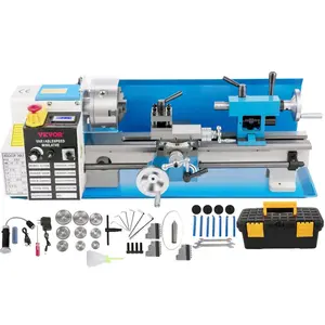 VEVOR Compact Metal Lathe, 7x14, Desktop Metalworking Lathe, 550W, Adjustable Speed up to 2250 RPM, Includes 3-jaw Chuck and Digital Display, Precision Crafting Lathe with Tool Box for Metalworki