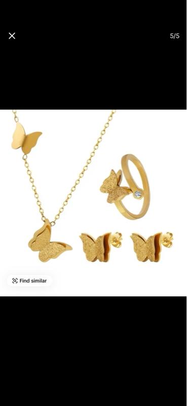 Elegant Butterfly Set - Necklace, Ring, and Earrings in Gold Color