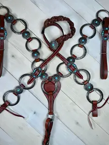 Turquoise and Silver Concho and Ring Tack Set