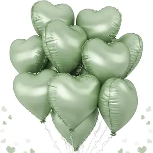 Sage Green Heart Foil Balloon, 15PCS 18inch Olive Green Heart Helium Balloons, Light Green Heart Shaped Mylar Balloons for Jungle Safari Party Birthday Graduation Garden Wedding Baby Shower Party Decorations