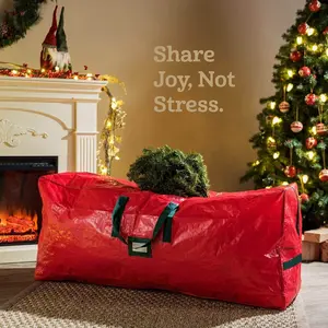 7.5 feet Christmas tree storage bag - Durable and thick extra-large artificial Christmas tree holiday tree bag, with reinforced handle and double zipper wide opening design - Red, tree storage