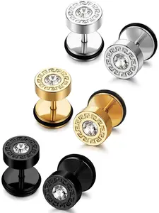 3-4 Pairs Stainless Steel Mens Stud Earrings for Men Women Ear Piercing Plugs Tunnel Ear Studs