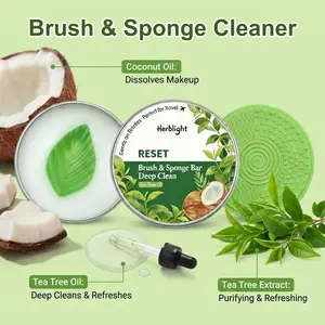 Makeup Brush & Sponge Cleaner, 2-in-1 Solid Balm Cleanser with Built-in Silicone Pad, Deep Cleaning Brush Soap, Travel-Friendly (Rose & Tea Tree)