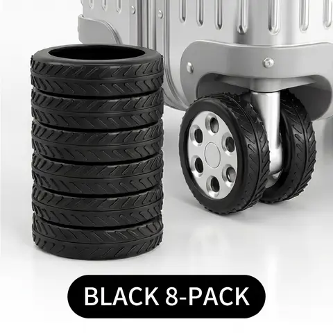 8 Pack Silicone-Rubber Luggage Wheel Covers - Wear-Resistant Antiwear Shield, Noise Reduction, Silent Operation Rolling Sleeves for Carry-On & Checked Travel Bags, Portable Travel Accessories