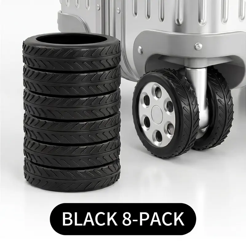 8 Pack Silicone-Rubber Luggage Wheel Covers - Wear-Resistant Antiwear Shield, Noise Reduction, Silent Operation Rolling Sleeves for Carry-On & Checked Travel Bags, Portable Travel Accessories