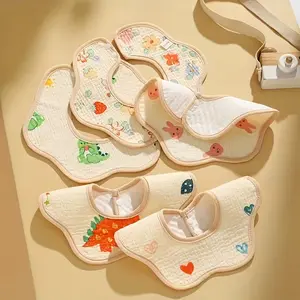 Random 5-Pack Baby Bibs Cute Breathable Cotton Saliva Towel Newborn Infant Anti-Choking Spitguard, Soft and Comfortable Baby Feeding Accessories Adjustable Bib Straps