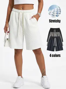 Jacquard Textured Summer Shorts for Women, High Waist Casual Loose Bermuda Shorts with Pockets