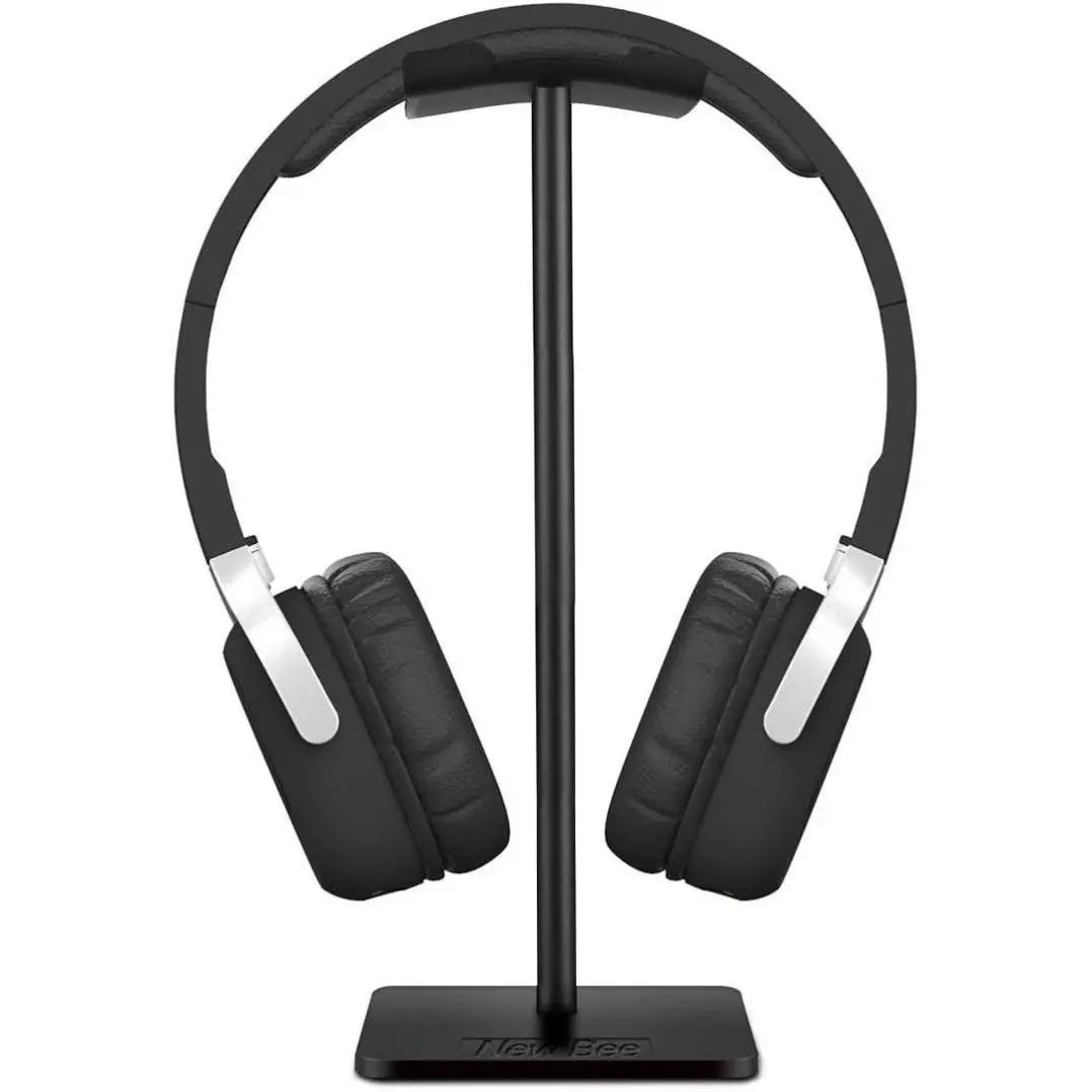 Black Headphone Stand with Aluminum Bar & Flexible Rest, Universal Wireless Bluetooth Headphone Hanger for All Sizes, Audio Accessories for Bee Devices